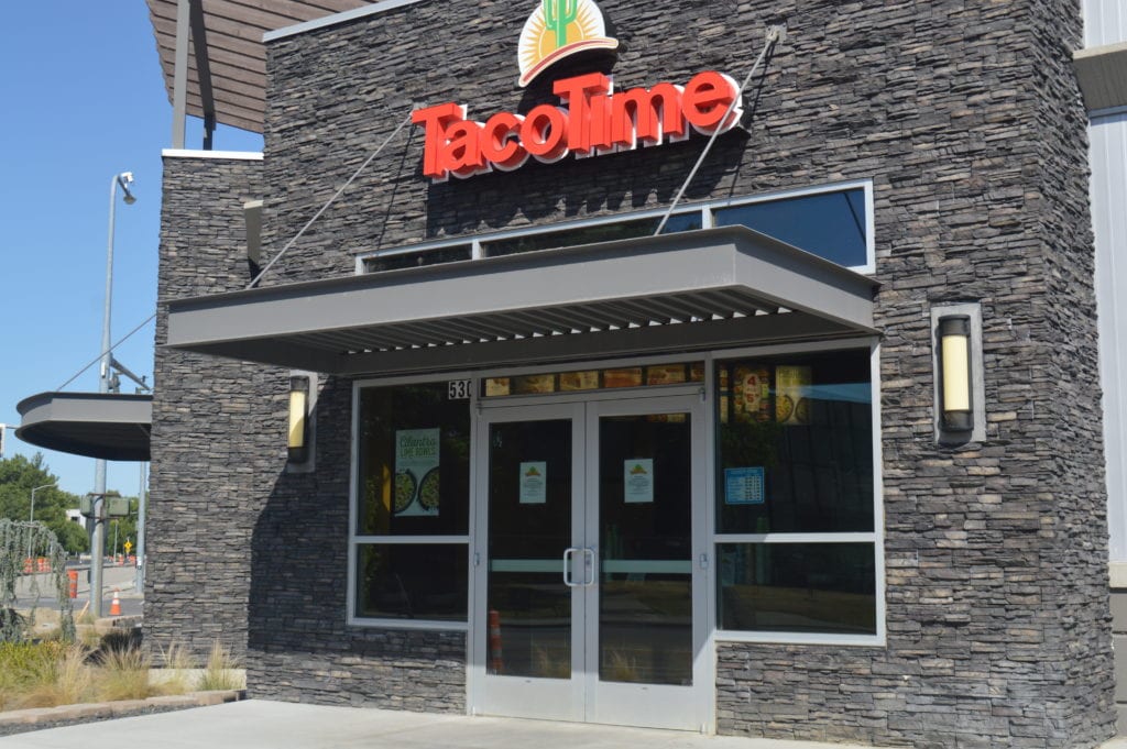 exterior photo of mexican food franchise, tacotime local restaurant scene